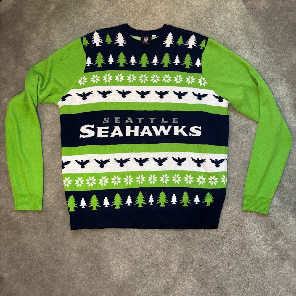 NFL Seattle Seahawks Green and Navy Crewneck Sweater size XL
